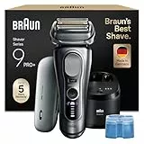 Braun Series 9 PRO+ Rasierer Herren Elektrisch, 5+1 Ultradünne Klingen, Rasierapparat mit 60 Min. Akku, Ladeetui, 6in1 SmartCare Center, Wet & Dry Elektrorasierer Made in Germany, 9677cce, Silber