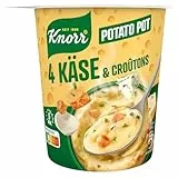 Knorr Potato Snack Pot 4 Käse & Croûtons herzhafter Kartoffel Snack fertig in nur 5 Minuten, 8 x 50g