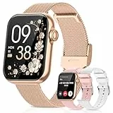 AIMIUVEI Smartwatch Damen, Fitnessuhr mit Telefonfunktion, Armbanduhr mit 120+ Sportmodi, 24H Pulsuhr SpO2, Schlafmonitor, Menstruationszyklus, Kalorien, Fitness Tracker Sportuhr Android iOS Roségold