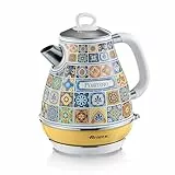 Ariete 2869 Elektrischer Wasserkocher Positano, 1,7 L Fassungsvermögen, mit Abnehmbarem Filter und 360° Kabelloser Basis, Mediterranes Design, Automatische Abschaltung, Edelstahlgehäuse, 2000 W