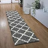 Paco Home Hochflor Teppich Läufer Flur Schlafzimmer Wohnzimmerteppich Shaggy Langflor Modern Skandinavisch Rautenmuster, Grösse:60x100 cm, Farbe:Anthrazit