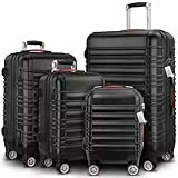Monzana® 4tlg Kofferset Schloss Organizer Kofferwaage Gurt Gel-Griffe Zwillingsrollen Standfüße Trolley Reisekoffer Hartschale Koffer S-M-L-XL Schwarz