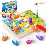 COOLJOY Spielzeug ab 2 Jahre, 3 in 1 Magnetische Angelspiel Motorikspielzeug, Spiele ab 2 3 Jahre, Montessori Spielzeug ab 2 3 Jahre, Holzspielzeug, Geschenke für Mädchen Junge,Ostern Geschenke Kinder