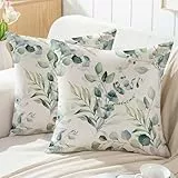 Jayusaror Frühling Kissenbezug 50x50 Grün Eukalyptus Blätter Outdoor Sofakissen Kissenhüllen Dekokissen Kissen Couchkissen Kissenbezüge Zierkissenbezug Garten Sofa Deko，2er Set