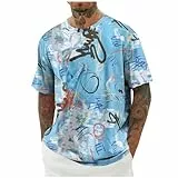 KOG T-Shirts für Herren Sommer Tshirt Kurzarm Kleidung Tie-Dye Muster Shirt Casual Baumwolle Teenager T Shirt Business Shirts Gym Wandershirt Hellblau 3XL
