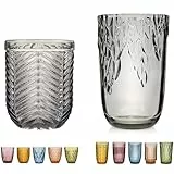 Sänger Trinkgläser aus Glas Set 220ml - 370ml 12 teiliges Gläser Set für 12 Personen aus Glas, Saftgläser, Trinkbecher mit Muster, Wassergläser, Mehrfarbig, Longdrinkgläser, Cocktailgläser