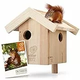 wildtier herz I Eichhörnchen Kobel – Nest für Eichhörnchen aus verschraubtem Massiv-Holz, Eichhörnchenhaus und Nistkasten zum Hängen für den Garten