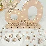I LOVE MOM 2025 Geburtstag Holz Frauen & Männer, 60 Originelle Geburtstag Geschenk mit LED Lampe und Klein Holz Liebesherz, Blätter, Zahlen Deko, für 60 Diamantene Hochzeit