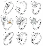 Kakonia 9 Stück Fidget Ring Mädchen, Anxiety Ring Spinner Ringe Damen Fidget Rings Set, Zirkonia Stressring, Verstellbar Stapelbare Anti Stress Rings Für Damen Tochter Geburtstags-Party-Geschenkel-S
