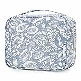 Narwey Kulturtasche Damen - Kulturtasche Zum Aufhängen, Kulturbeutel für Damen & Herren Kosmetiktasche - Waschtasche (Blaues Blatt)