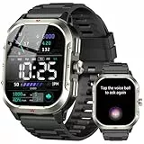 Militär Smartwatch Herren Damen, 2.06' HD Smartwatch mitTelefonfunktion, Sportuhr mit Herzfrequenz Schlafmonitor Schrittzähler, IP68 Wasserdicht, 110+ Sportmodi Fitnessuhr Für Android/iOS (Schwarz)
