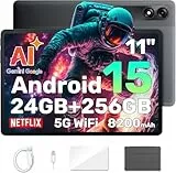Blackview Tablet 11 Zoll Android 15 Gemini AI, 24GB RAM + 256GB ROM (2TB TF)/8200 mAh Akku/1920 * 1200 FHD IPS Widevide L1/PC Mode/Face ID/Octa-Core Gaming Tablet mit Hülle