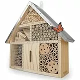 Wildlife Friends Insektenhaus aus Naturholz und Metall zur Befestigung - ideal für Bienen, Marienkäfer, Schmetterlinge - Abmessungen 25x7,5x28 cm - Metalldach