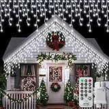 CCILAND Eisregen Lichterkette Außen, 14M 360 LED Lichterkette Weihnachten Eisregen mit Fernbedienung Timer, Wasserdicht 8 Modi Weihnachtslichterkette für Haus Balkon Veranden Party-Weiß