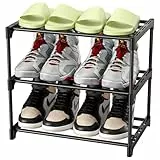 Magrimaxio Schuhregal Metall, Schuhaufbewahrung mit 3 Ebenen, Leichtes Schuhablage, Schuh Regal Stapelbar für 6 Paar Schuhe, Schuhständer für Flur, Wohnzimmer, Schlafzimmer, Eingangsbereich (Schwarz)