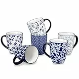 vancasso Kaffeetassen 6er Set, SELENE Porzellan Tassen, 480ml Kaffeebecher mit Henkel, tasse für Kaffee, Milch, Tee & Kakao, Vintage blau-weiß