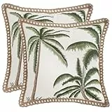 Tosleo 2er Set Sommer Kissenbezug 45 x 45 cm Grüne Stickerei Palmen Tropische Kissenbezüge Boho Kissenhülle mit Verschlossenen Kanten Zierkissenbezüge für Sofa Schlafzimmer Bauernhaus Wohnzimmer Deko