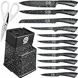 XYJ Messerblock Set, Edelstahl Küchenmesser Set mit Halter, professionelles japanisches Kochmesser Set, Tranchiermesser, Scheren, Steakmesser, Brotmesser, Steakmesser