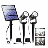 T-SUNUS Solarstrahler für Außen Garten, Gartenstrahler Solar Außen Solarlampe für Außen, Auto ON/OFF, IP65 Wasserdicht 2 Helligkeitsmodi für Baum Terrasse Hof Gehweg Kaltweiß