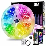 RGB LED Streifen 5 m, Bluetooth Smart Selbstklebend Mit Fernbedienung Und App, Dimmbar, Musiksynchronisation, Timer-Einstellung für Spielzimmer, Wohnzimmer, Küche, Party
