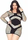 Leg Avenue Diamond Mini Kleid aus Netzstoff mit langen Ärmeln, Schwarz, Größe L/Einheitsgröße
