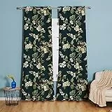 Michorinee Blumen Gardinen Blickdicht Vorhänge Grün Blatt Vintage Landhaus Verdunkelungsvorhang mit Ösen Blattmuster Mikrofaser Dekoschal für Wohnzimmer Fenster, 1er Set 158 × 132cm (H × B)