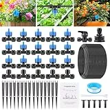 YAOBLUESEA 60PCS Garten BewässerungsSystem, Tropfbewässerung Kit, Wassersparende Bewässerung Kit mit 60 Stücke Zubehörteile (mit 15 Tropfspitze u. 20m Schlauch) für Landschaft, Balkon, Blumentopf