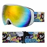 YooxArmor Skibrille Kinder, Anti Fog Snowboardbrille mit Double Lens für 6-14 Jahren Jungen und Mädchen,100% UV Helmkompatible OTG Schneebrille für Skifahren Skaten Wintersport