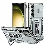 Saiboro für S23 Ultra Hülle mit Ständer (6,8 Zoll), Halterung Handyhülle für Samsung S23 Ultra 5G Hülle Outdoor Schutzhülle Robust Case [Magnetisch Ring] Bumper Cover - Silber