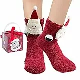 BINXWA Flauschige socken Weihnachtsgeschenke für Frauen und Freundin, Weihnachtsmann Antirutschsocken damen, lustige socken Geschenk für Frauen, warm Kuschelsocken mit Geschenkbox