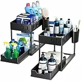 Puricon 2 Set Unter Waschbecken Regal Spülschrank Organizer, 2 Etagen Standregal Küche Arbeitsplatte Regal Organizer, Mehrfunktional Küchenregal Gewürzregal Unterschrankregal Spülschrankregal -Schwarz
