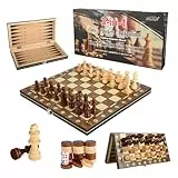 Schachspiel aus Holz - 3 In 1 Schachbrett Magnetisch - Faltbares Chess Board Set - Reiseschach, Schach/Dame/Backgammon (29x29cm)