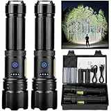 Cinlinso Taschenlampe Led Aufladbar, 100000 Lumen Extrem Hell LED Taktische Taschenlampe, 7 Lichtmodi, Zoombar, IPX7 Wasserdicht, Lange Akkulaufzeit für Camping, Wandern, Outdoor und Notfäll - 2 Stück