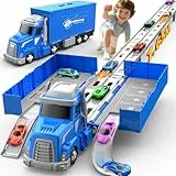 maysida Containerwagen Transport Truck Spielzeugautos für Jungen im Alter von 3, 4, 5, 6 Jahren, 165cm&Faltbare Rennbahn Truck mit 6 Autos Spielzeug, Transporter Spielzeug-Kinder Geschenke für Jungen
