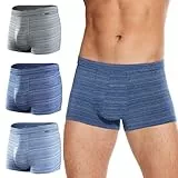 KNITLORD Bambusfaser Boxershorts Herren Unterhosen, Weich Atmungsaktive Männer Unterwäsche, Gestreift Retroshorts Mit Stoffbezogener Bund, Bunt 3er Pack L