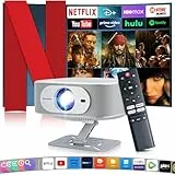 Salange Beamer【Official Netflix 】Native 1080P Projektor Unterstützt 4K,mit WiFi und Bluetooth 5.2 Elektronischer Fokus & Auto Korrektur,Android 13 One Click Use Built-in Netflix/YouTube/PrimeVideo/D+