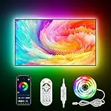 Daymeet LED TV Hintergrundbeleuchtung, 4M LED Streifen Fernseher für 55 bis 75 Zoll TV PC Monitor LED Strip, RGBIC Farbwechsel USB Musik Sync Steuerbar via App led fernseher beleuchtung