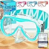 KAIMANA Taucherbrille Kinder inkl. Tragetasche, besonders Bequeme Tauchmaske Kinder mit Stoffband, Türkis