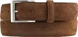 BELTINGER Italienischer Veloursleder-Gürtel, 35 mm breit, Herren, Anzuggürtel, Hosengürtel, Wildleder, Schließe Silber | Tabac 90cm
