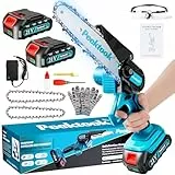 Mini Kettensäge mit Akku, 6 Zoll Akku kettensäge mit 1000W Bürstenloser Motor und 4000mAh Akkus, Mit 2 Ketten und Sicherheitsverriegelung, Handkettensäge Akku für Gartenscheren Astschere Holzschneiden
