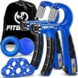 FitBeast Handtrainer Trainingsset (5-teilig), 2 Unterarmgriff Einstellbare Widerstand Handgreifer, Fingerdehner, Griffball & Stressabbau-Griffball für Athleten (Dunkelblau)