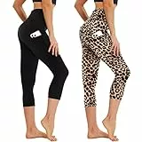 AMIYOYO Capri Leggings Damen mit Taschen 3/4 Sport Leggins High Waist Sporthose Blickdicht Elastisch 7/8 Yoga Hose Fitness Laufen für Outdoor 2er Pack