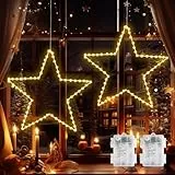 GlobaLink 2 Stück LED Weihnachtsstern Beleuchtung, faltbar XXL 50cm Weihnachtsfenster Stern mit 70 warmweißen LEDs batteriebetrieben für Weihnachten Outdoor Schlafzimmer Fenster Deko