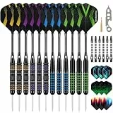 Grebarley Dartpfeile mit Metallspitze,12 Stück Profi Steeldarts 18 Aluminium Schaft mit 9 Flights 20 Orings
