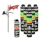 Isolbau Bauschaum-Set - Inkl. 6 x 1K Montageschaum B2 Pistolenschaum mit hervorragender Schall und Wärmedämmung (je 750 ml), 1 x PU-Schaum-Reiniger (500 ml) & 1 x Schaumpistole, Verfüllen