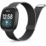 Yoohoo Edelstahl Metall Magnet Armband Kompatibel Mit Fitbit Versa 3/4, Sense/Sense 2 - Ersatzarmband für Damen Und Herren