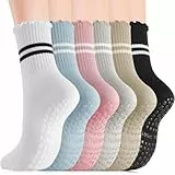 Newofview 6 Paar Pilates Socken Damen 37-41 Stoppersocken Damen Yoga Socken mit Noppen Reformer Pilates Grip Socks Baumwolle Rutschfeste Socken für Ballett Tanz Trampolin Fitness