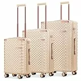 HOMELUX Kofferset 3 Teilig Hartschale Reisekoffer ABS Leicht Trolley Rollkoffer Hartschalenkoffer Set - M-L-XL,Gepäckset Beige