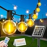 FGRYB Solar Lichterkette Aussen Wasserfest 20M - LED Solarlichterkette Außen 26+2 G40 Glühbirnen Dimmbar mit Fernbedienung 8 Modi für Outdoor Garten Balkon Party Terrasse Camping