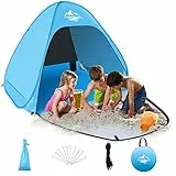 Strandmuschel Pop Up Strandzelt, Automatisches Tragbarer Wurfzelt Sonnenschutz Zelt für 2-3 Personen,UV-Schutz 50+ Campingzelt Windschutz Kleines Packmaß für Familien Strand mit Tragetasche